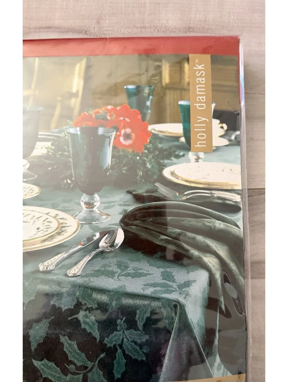 Lenox Holly Damask  Christmas Green Oblong Tablecloth 60 x 120” New In Package